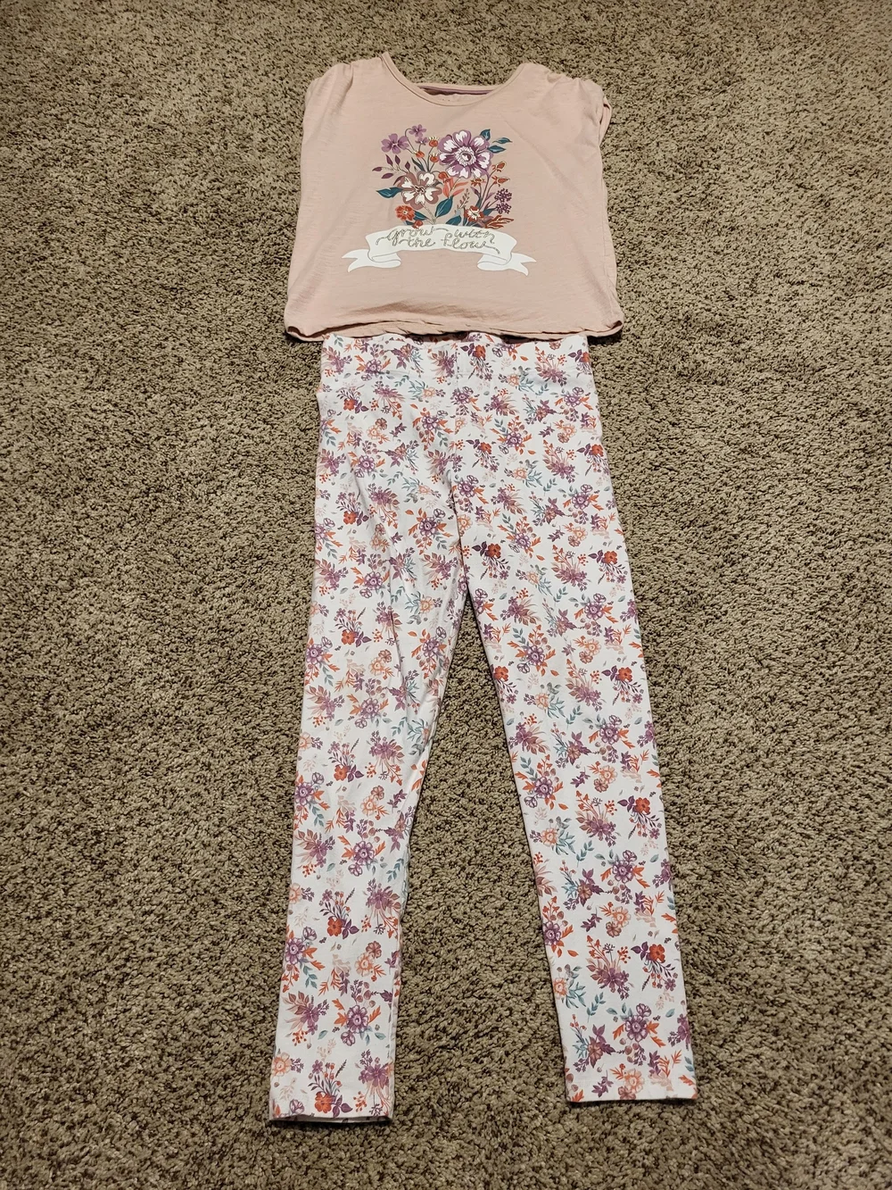 Haute Hippie Floral Leggings Set - Cream & Mauve